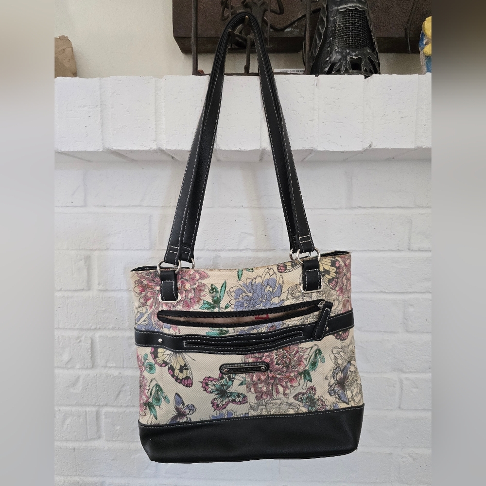 Stone Mountain Accessories Floral Shoulder Bag with Black Trim